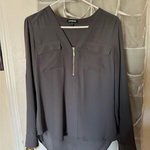 Express Women's Charcoal Zip-Front Blouse